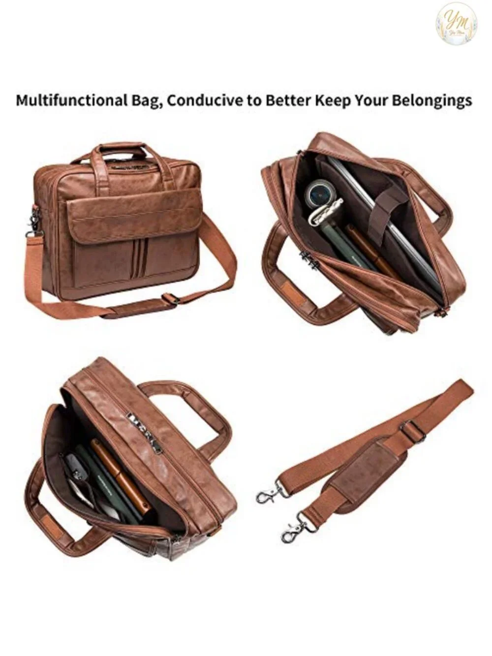 Handmade PU Leather Laptop Messenger Bag Water Resistant 17.3 Inch Business